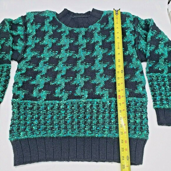 Vtg Liz Claiborne Collection Hand Knit Wool Blend Sweater Green Black Sz Small - Picture 6 of 10